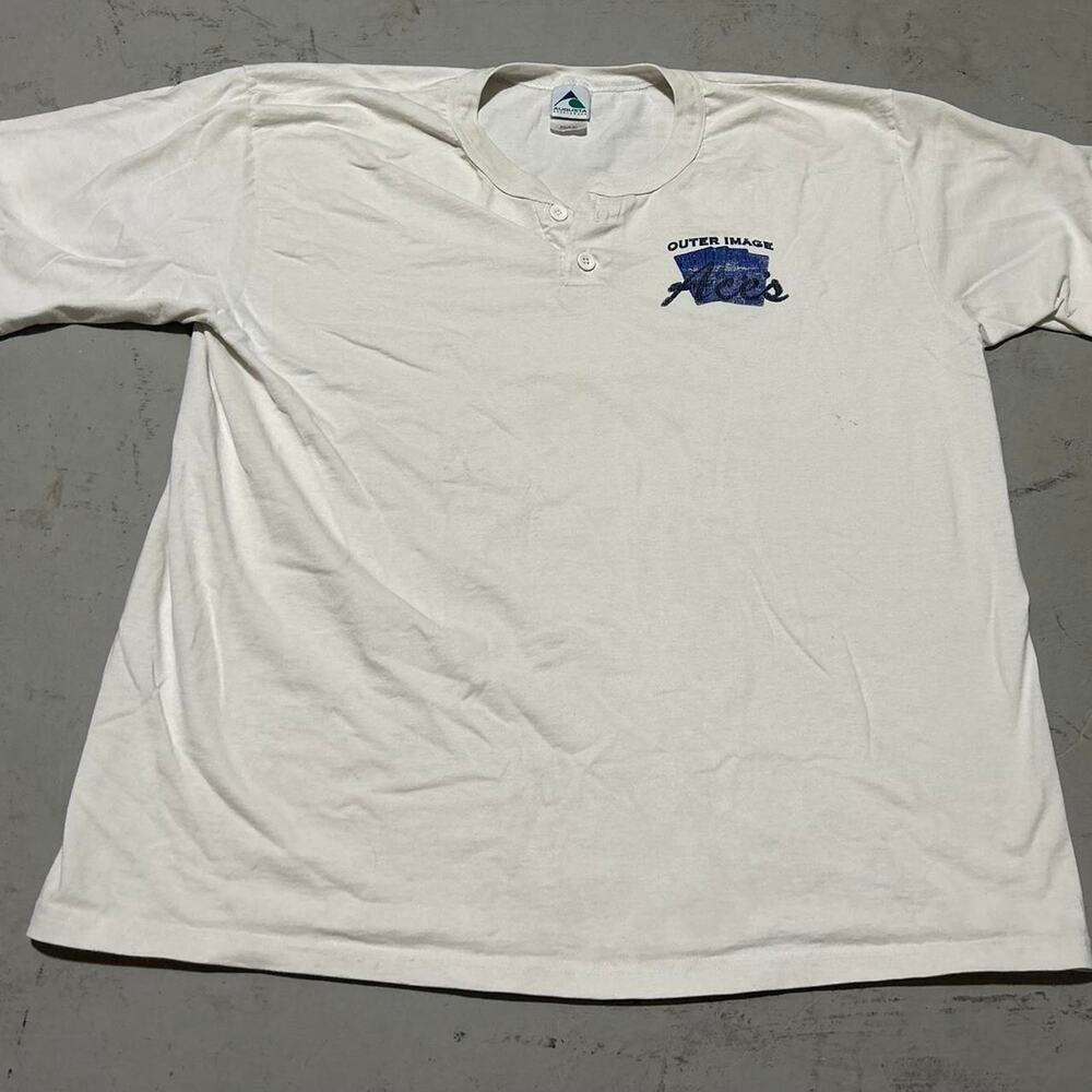**Outer Images Aces Cards Button-Up T-Shirt - White with Front Pocket Graphic**